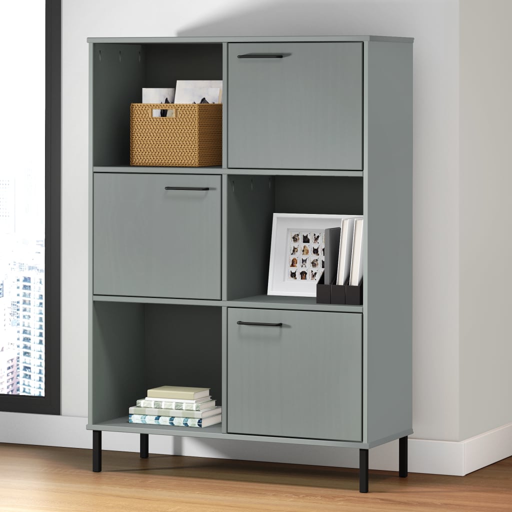 Bücherregal OSLO mit Metallbeinen Grau 90x35x128,5cm Massivholz - Pazzar.ch