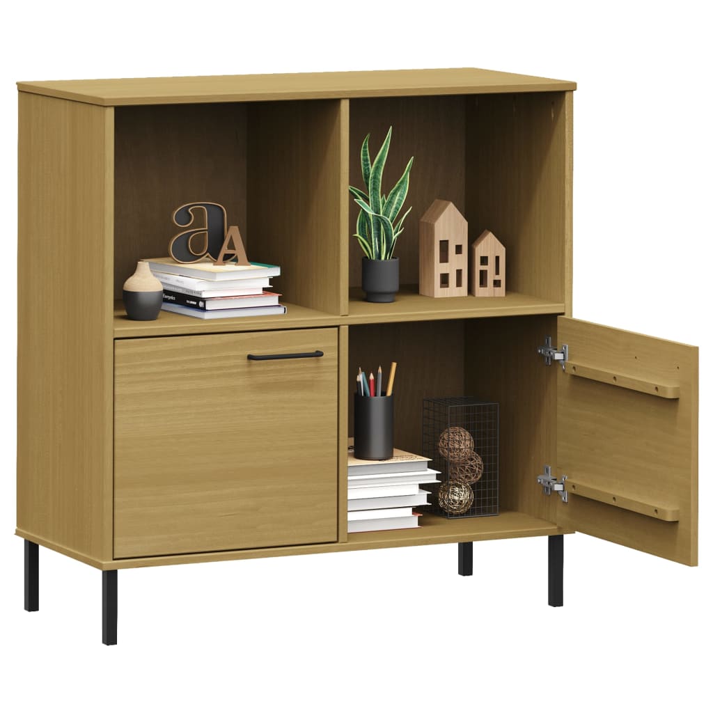 Bücherregal OSLO mit Metallbeinen Braun 90x35x90,5cm Massivholz - Pazzar.ch