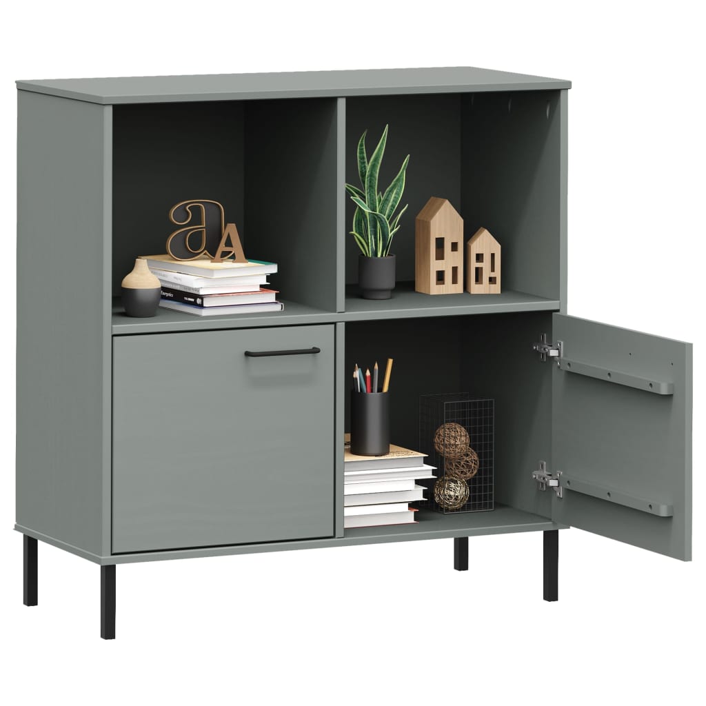 Bücherregal OSLO mit Metallbeinen Grau 90x35x90,5 cm Massivholz - Pazzar.ch