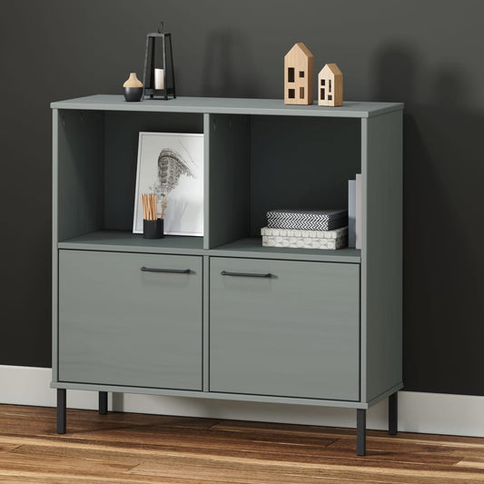 Bücherregal OSLO mit Metallbeinen Grau 90x35x90,5 cm Massivholz - Pazzar.ch