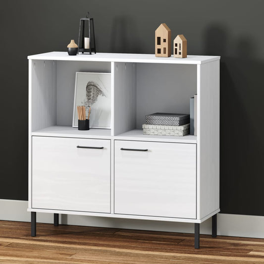 Bücherregal OSLO mit Metallbeinen Weiß 90x35x90,5 cm Massivholz - Pazzar.ch
