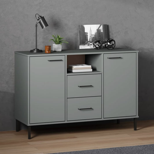 Sideboard OSLO mit Metallbeinen Grau 113x40x77 cm Massivholz - Pazzar.ch