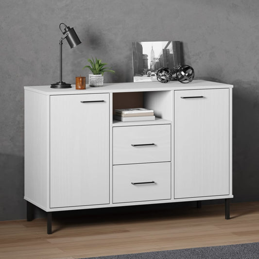 Sideboard OSLO mit Metallbeinen Weiß 113x40x77 cm Massivholz - Pazzar.ch