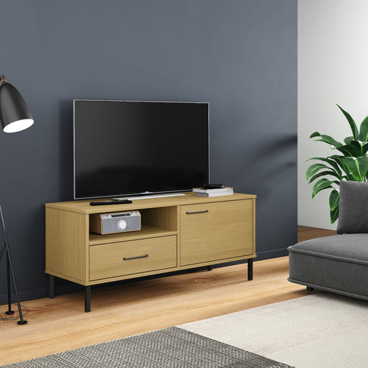 TV-Schrank OSLO mit Metallbeinen Braun Massivholz Kiefer - Pazzar.ch