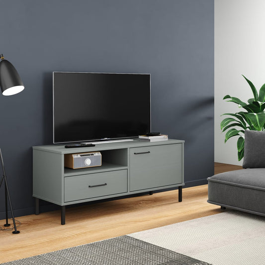 TV-Schrank OSLO mit Metallbeinen Grau Massivholz Kiefer - Pazzar.ch