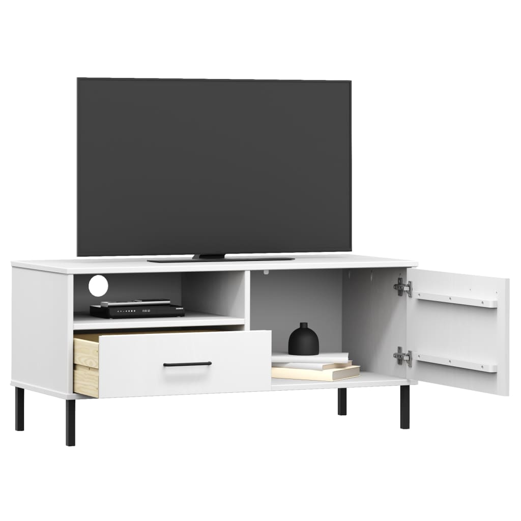 TV-Schrank OSLO mit Metallbeinen Weiß Massivholz Kiefer - Pazzar.ch