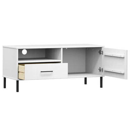 TV-Schrank OSLO mit Metallbeinen Weiß Massivholz Kiefer - Pazzar.ch