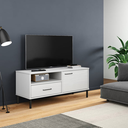 TV-Schrank OSLO mit Metallbeinen Weiß Massivholz Kiefer - Pazzar.ch