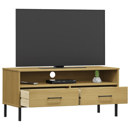 TV-Schrank OSLO mit Metallbeinen Braun Massivholz Kiefer - Pazzar.ch