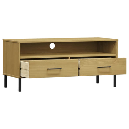TV-Schrank OSLO mit Metallbeinen Braun Massivholz Kiefer - Pazzar.ch
