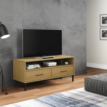 TV-Schrank OSLO mit Metallbeinen Braun Massivholz Kiefer - Pazzar.ch