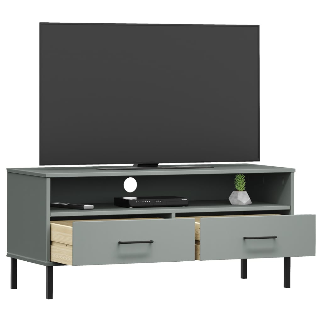 TV-Schrank OSLO mit Metallbeinen Grau Massivholz Kiefer - Pazzar.ch