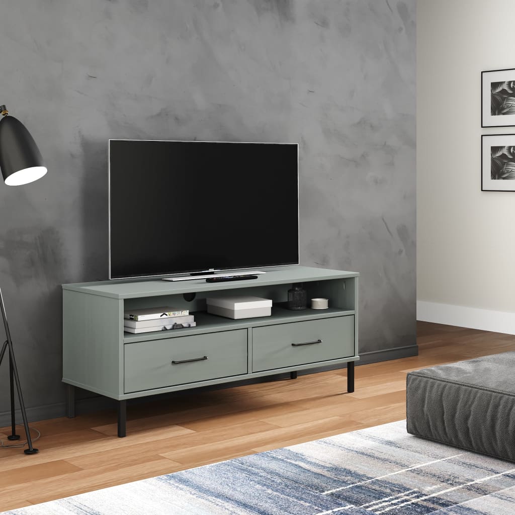 TV-Schrank OSLO mit Metallbeinen Grau Massivholz Kiefer - Pazzar.ch
