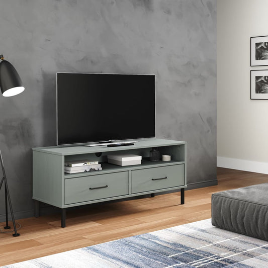 TV-Schrank OSLO mit Metallbeinen Grau Massivholz Kiefer - Pazzar.ch