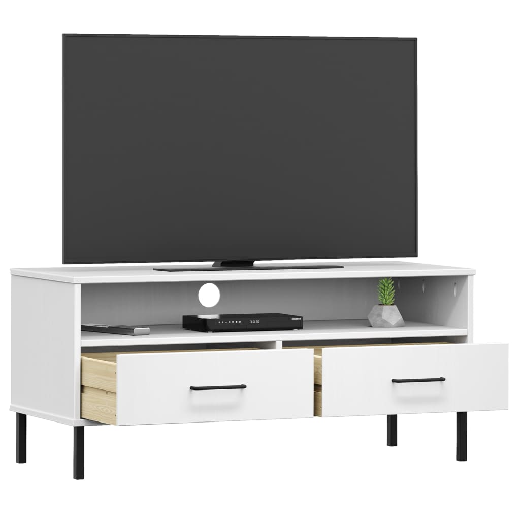 TV-Schrank OSLO mit Metallbeinen Weiß Massivholz Kiefer - Pazzar.ch