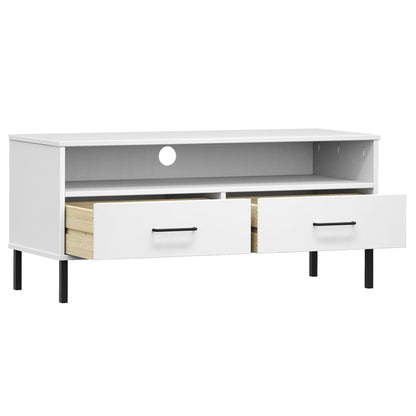TV-Schrank OSLO mit Metallbeinen Weiß Massivholz Kiefer - Pazzar.ch