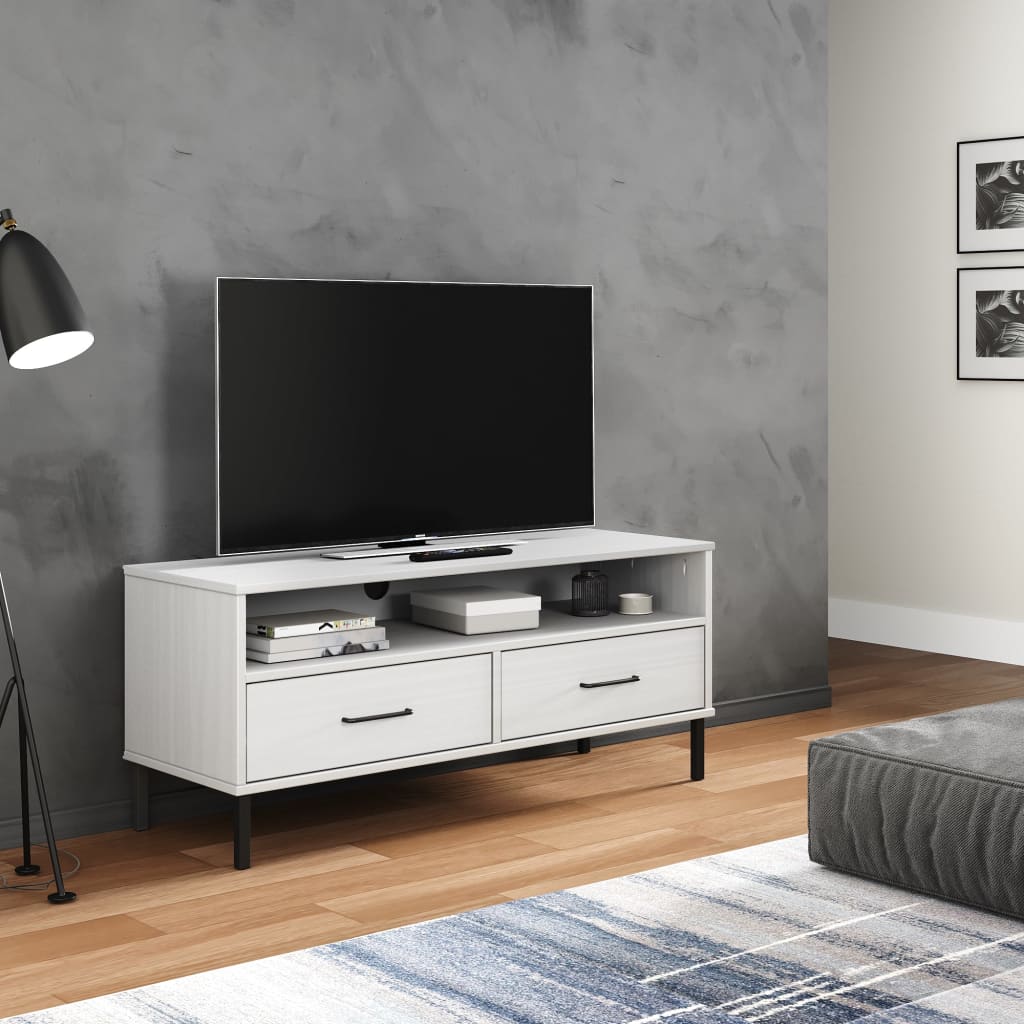 TV-Schrank OSLO mit Metallbeinen Weiß Massivholz Kiefer - Pazzar.ch