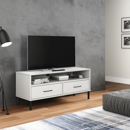 TV-Schrank OSLO mit Metallbeinen Weiß Massivholz Kiefer - Pazzar.ch