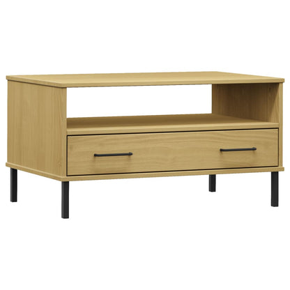 Couchtisch OSLO mit Metallbeinen Braun 85x50x45 cm Massivholz - Pazzar.ch