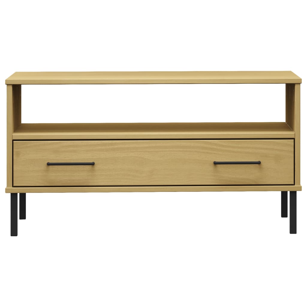 Couchtisch OSLO mit Metallbeinen Braun 85x50x45 cm Massivholz - Pazzar.ch