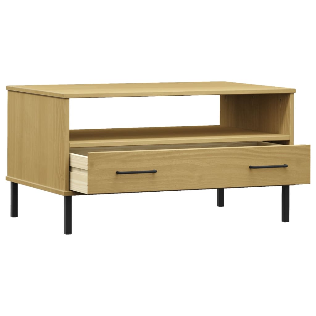 Couchtisch OSLO mit Metallbeinen Braun 85x50x45 cm Massivholz - Pazzar.ch