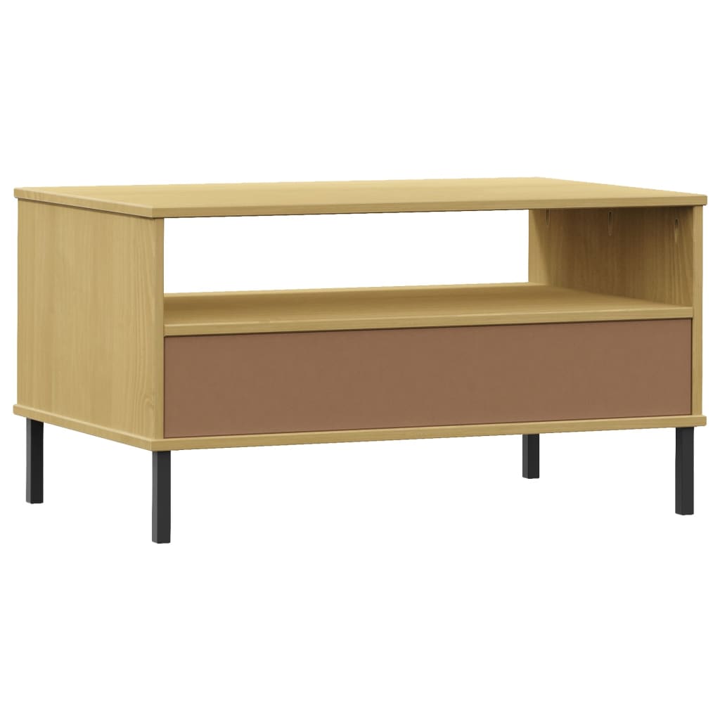 Couchtisch OSLO mit Metallbeinen Braun 85x50x45 cm Massivholz - Pazzar.ch