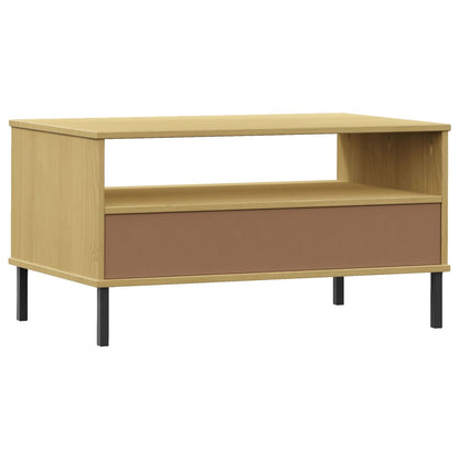 Couchtisch OSLO mit Metallbeinen Braun 85x50x45 cm Massivholz - Pazzar.ch