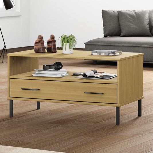 Couchtisch OSLO mit Metallbeinen Braun 85x50x45 cm Massivholz - Pazzar.ch