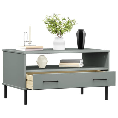 Couchtisch OSLO mit Metallbeinen Grau 85x50x45 cm Massivholz - Pazzar.ch