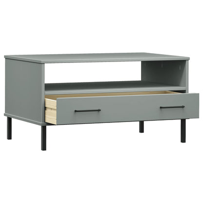 Couchtisch OSLO mit Metallbeinen Grau 85x50x45 cm Massivholz - Pazzar.ch