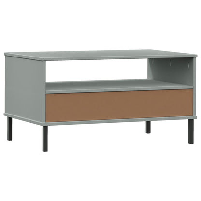Couchtisch OSLO mit Metallbeinen Grau 85x50x45 cm Massivholz - Pazzar.ch