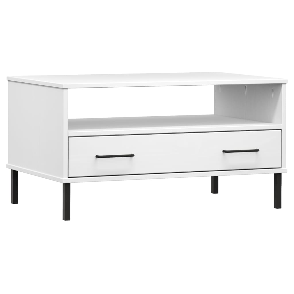 Couchtisch OSLO mit Metallbeinen Weiß 85x50x45 cm Massivholz - Pazzar.ch