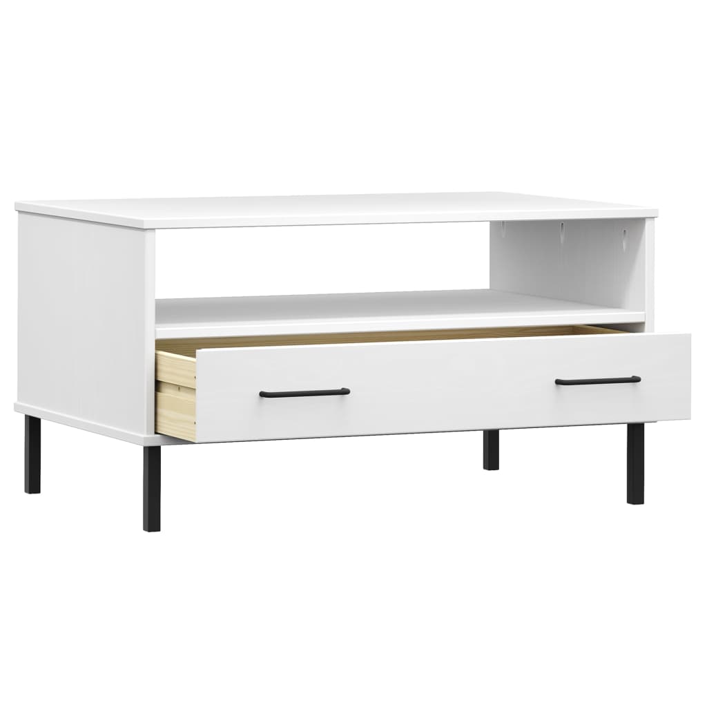 Couchtisch OSLO mit Metallbeinen Weiß 85x50x45 cm Massivholz - Pazzar.ch