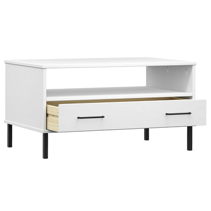 Couchtisch OSLO mit Metallbeinen Weiß 85x50x45 cm Massivholz - Pazzar.ch