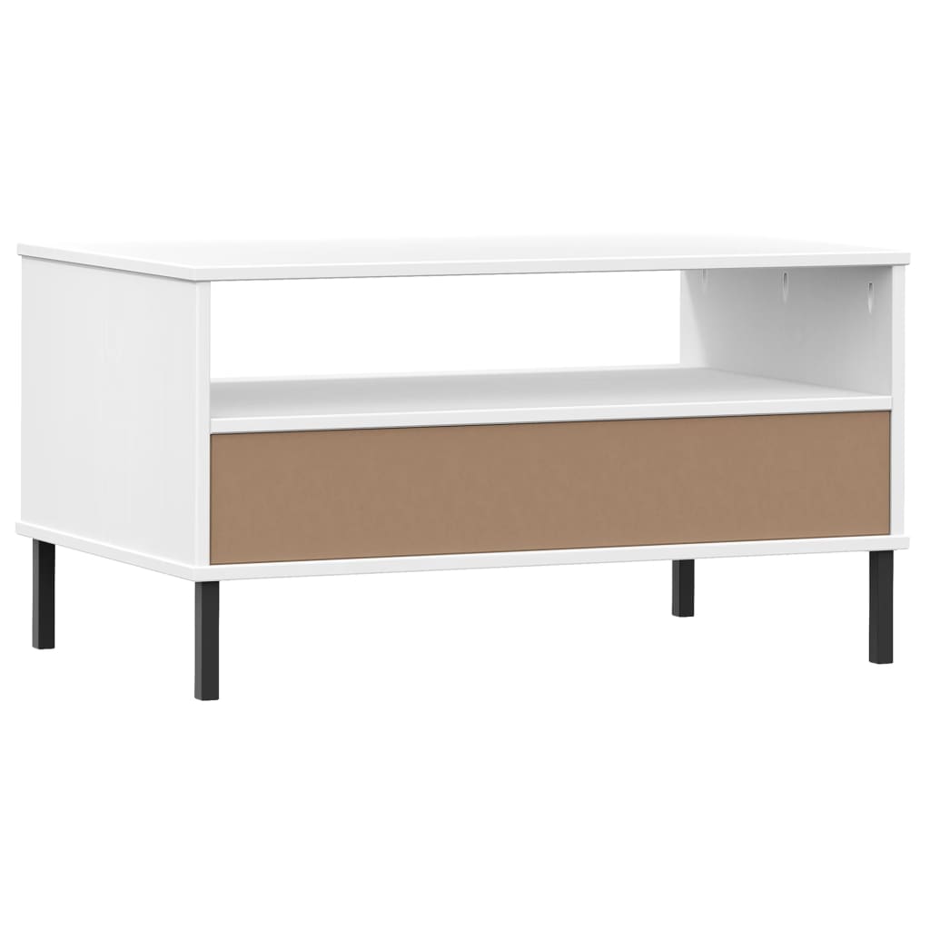 Couchtisch OSLO mit Metallbeinen Weiß 85x50x45 cm Massivholz - Pazzar.ch