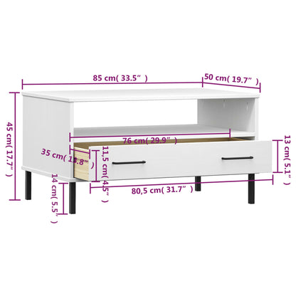 Couchtisch OSLO mit Metallbeinen Weiß 85x50x45 cm Massivholz - Pazzar.ch
