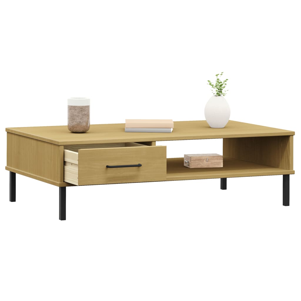 Couchtisch OSLO mit Metallbeinen Braun Massivholz Kiefer - Pazzar.ch