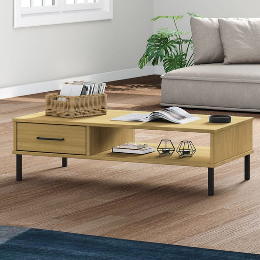 Couchtisch OSLO mit Metallbeinen Braun Massivholz Kiefer - Pazzar.ch
