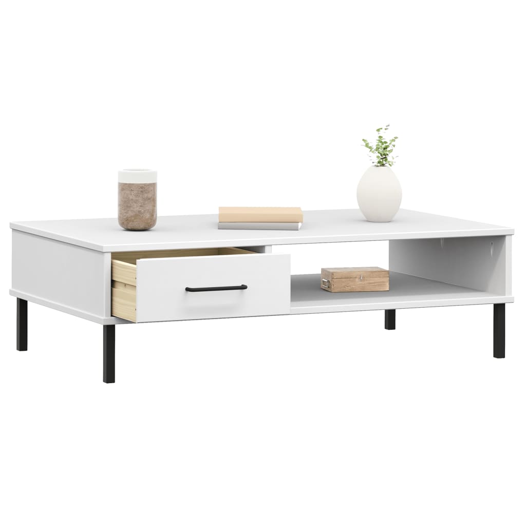 Couchtisch OSLO mit Metallbeinen Weiß Massivholz Kiefer - Pazzar.ch