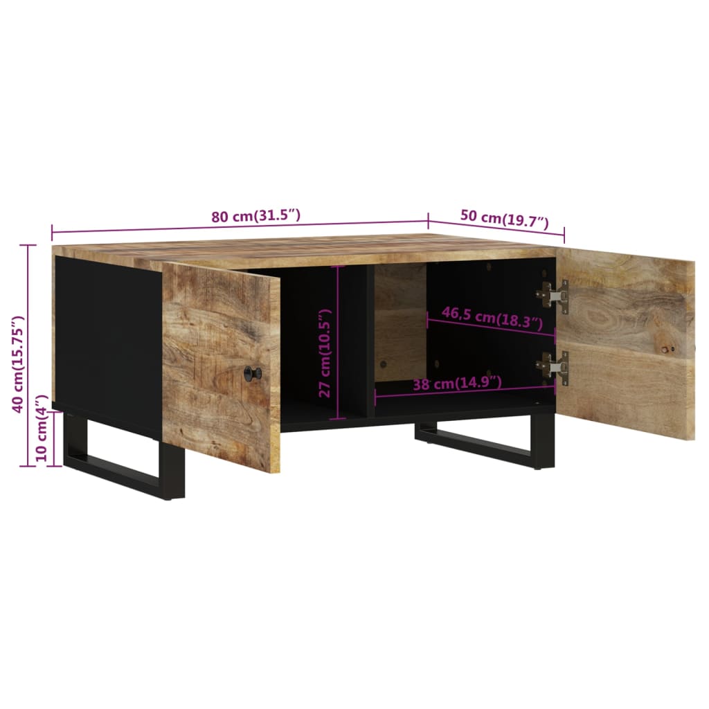 Couchtisch 80x50x40 cm Massivholz Mango & Holzwerkstoff - Pazzar.ch