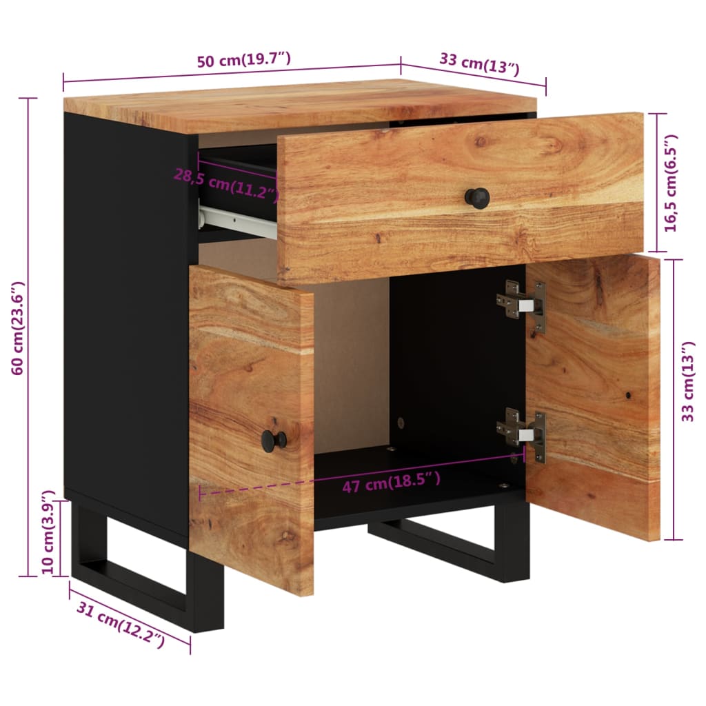 Nachttisch 50x33x60 cm Massivholz Akazie & Holzwerkstoff - Pazzar.ch