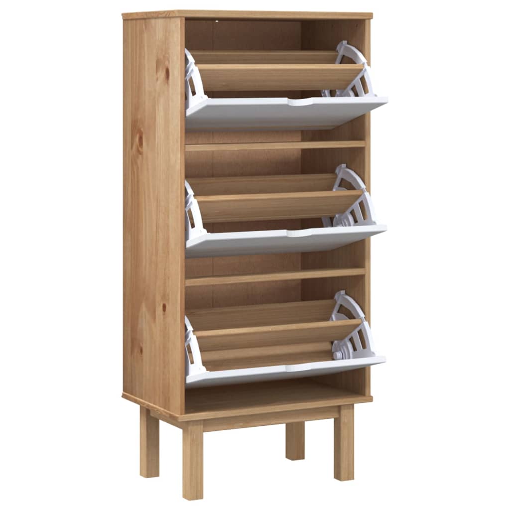 Schuhschrank OTTA mit 3 Schubladen Braun&Weiß Massivholz Kiefer - Pazzar.ch