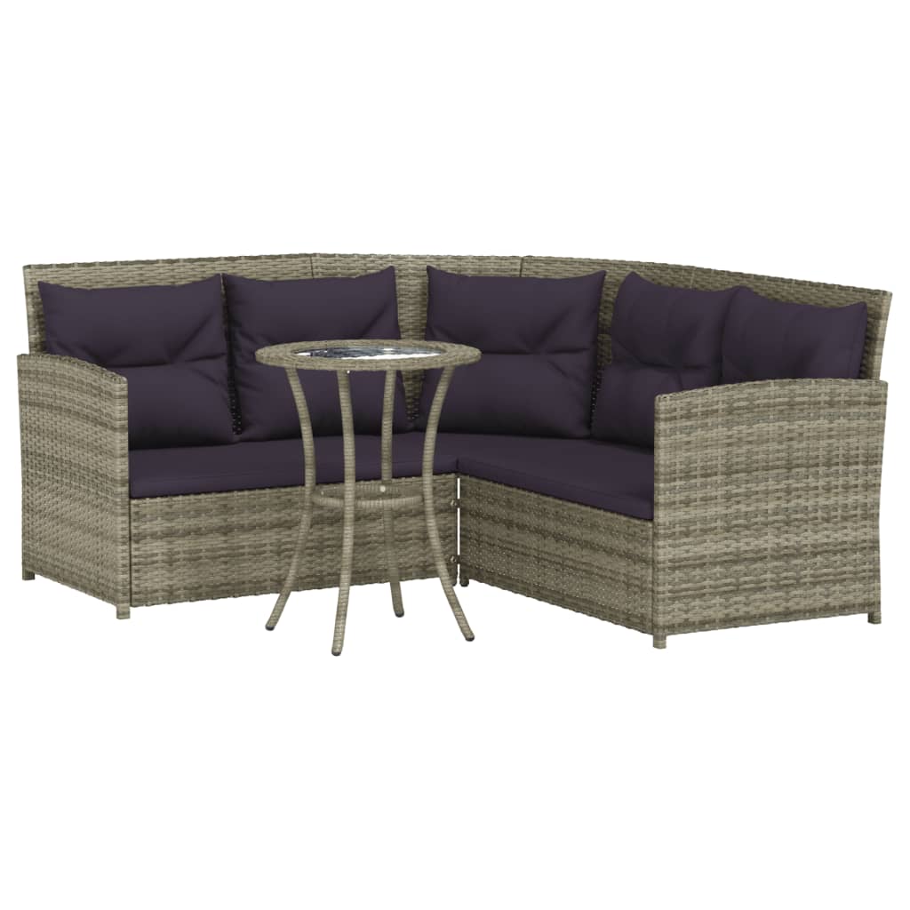 2-tlg. Sofagarnitur in L-Form mit Kissen Grau Poly Rattan