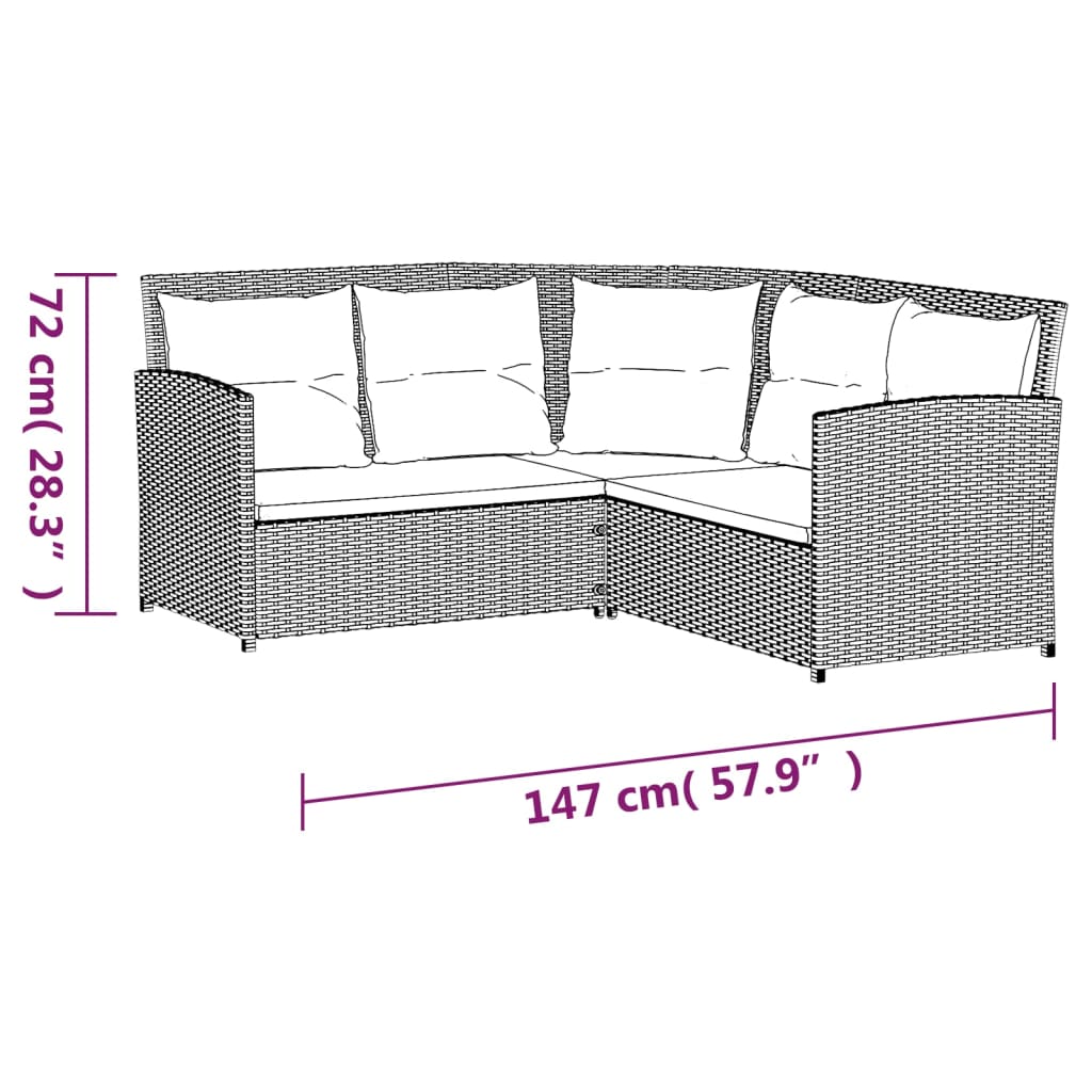 2-tlg. Sofagarnitur in L-Form mit Kissen Grau Poly Rattan - Pazzar.ch