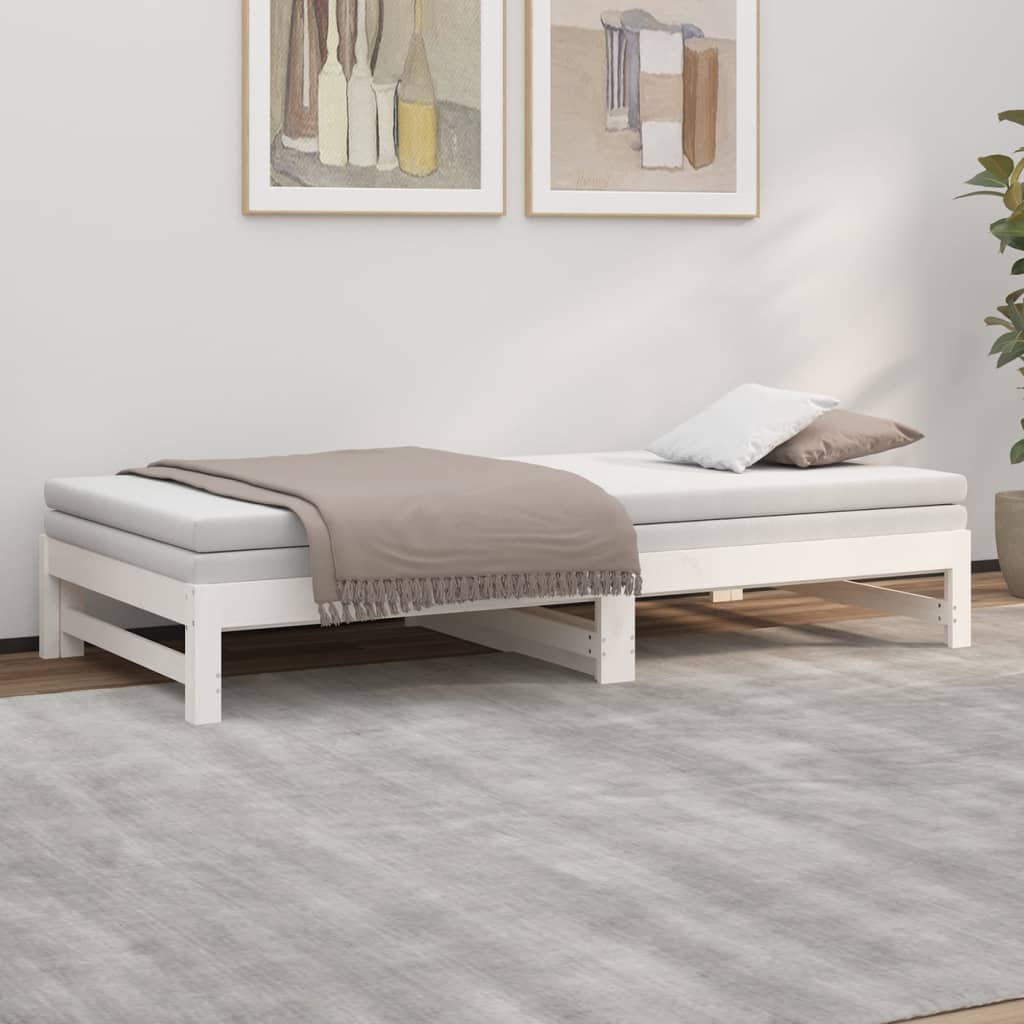 Tagesbett Ausziehbar Weiß 2x(80x200) cm Massivholz Kiefer - Pazzar.ch