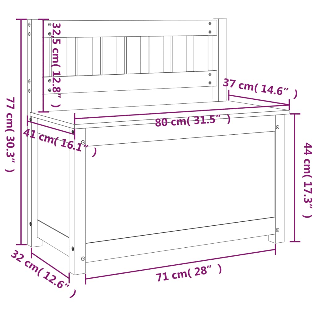 Sitzbank Schwarz 80x41x77 cm Massivholz Kiefer