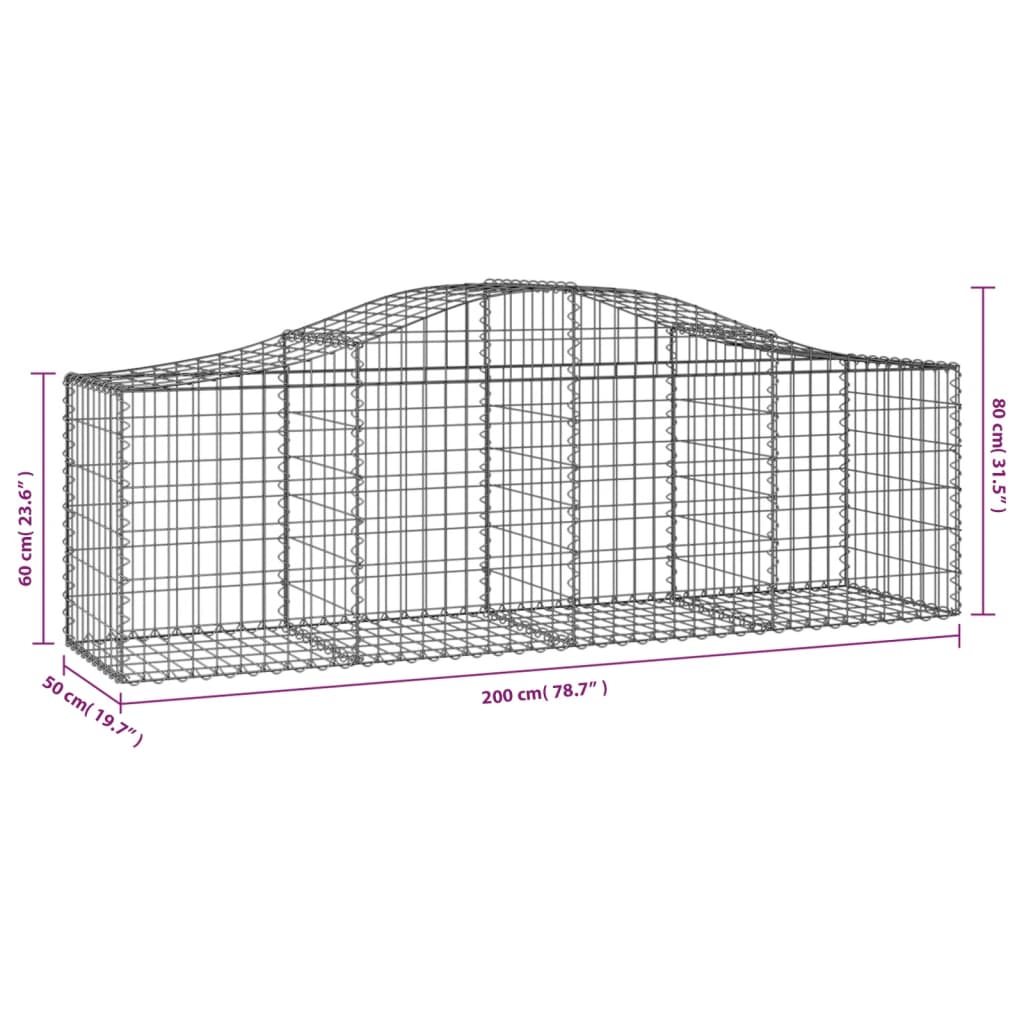 Gabione mit Hochbogen 200x50x60/80 cm Verzinktes Eisen - Pazzar.ch