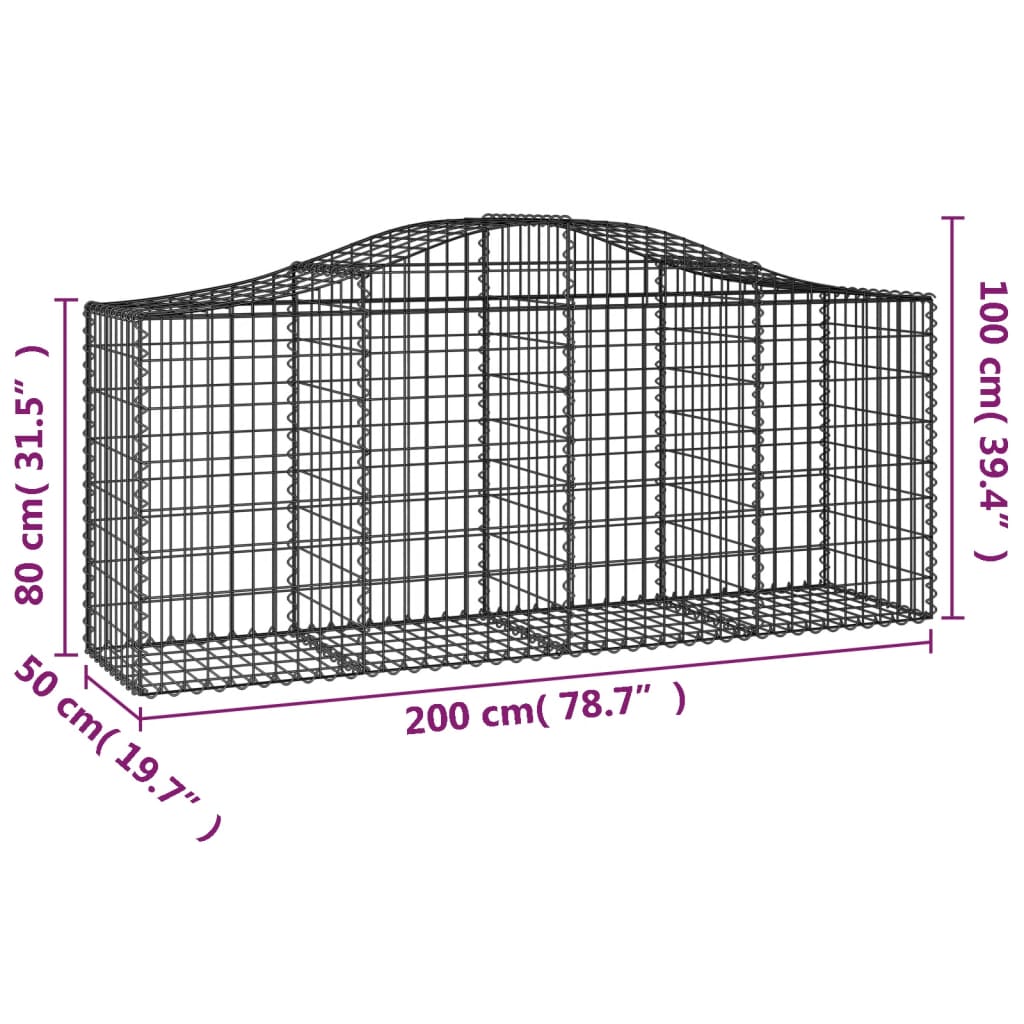 Gabione mit Hochbogen 200x50x80/100 cm Verzinktes Eisen - Pazzar.ch