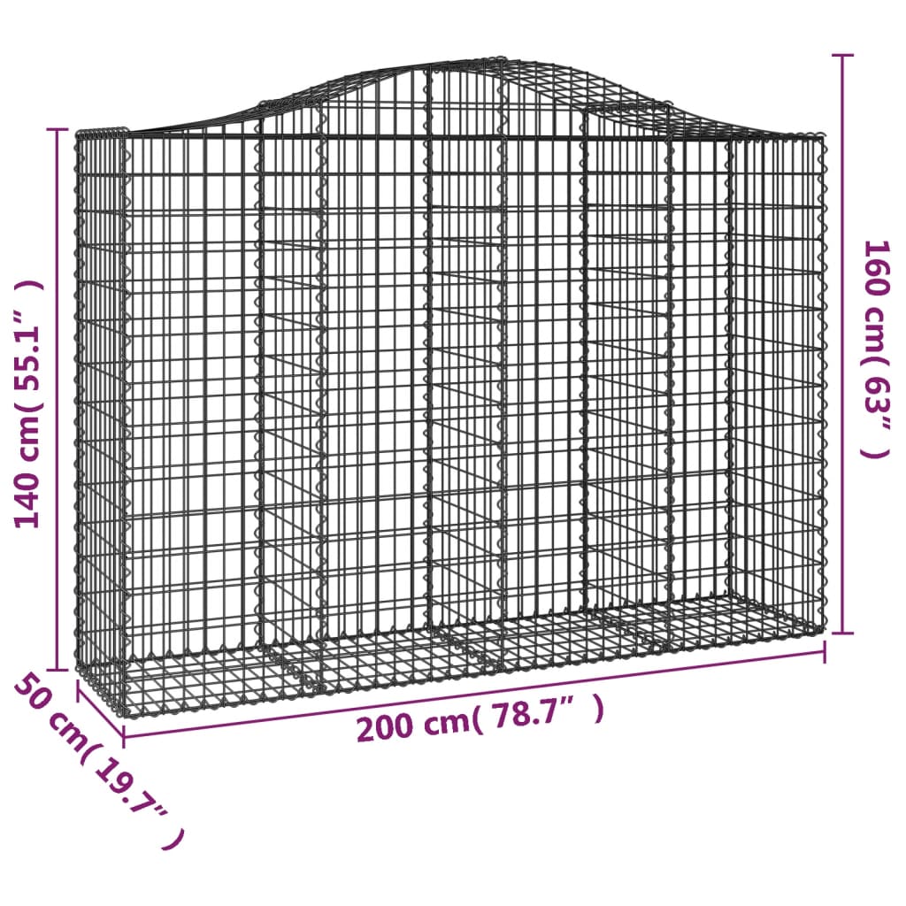 Gabione mit Hochbogen 200x50x140/160 cm Verzinktes Eisen - Pazzar.ch