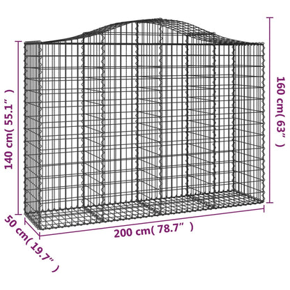 Gabione mit Hochbogen 200x50x140/160 cm Verzinktes Eisen - Pazzar.ch